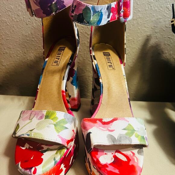 Floral platform Chunky High Heel Sandals ankle strap size 7 bright Spring - Picture 5 of 10